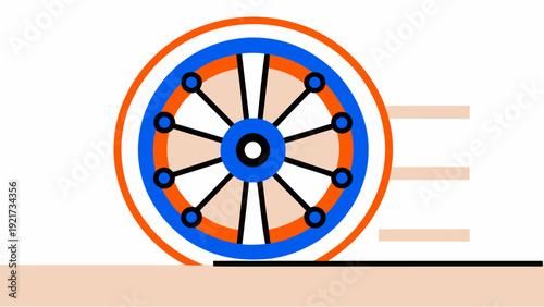 Vibrant wheel spinning rapidly with dynamic motion lines