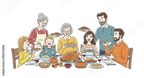 Family Gathering Around Dinner Table.