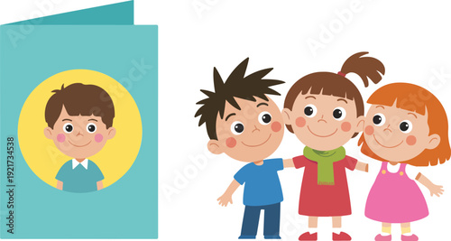 Cartoon kids portrait frame with happy children characters vector illustration collection for education and playful learning set isolated
