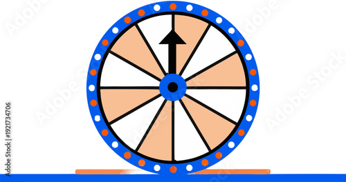 Vibrant game wheel spinning with colorful lights and arrow