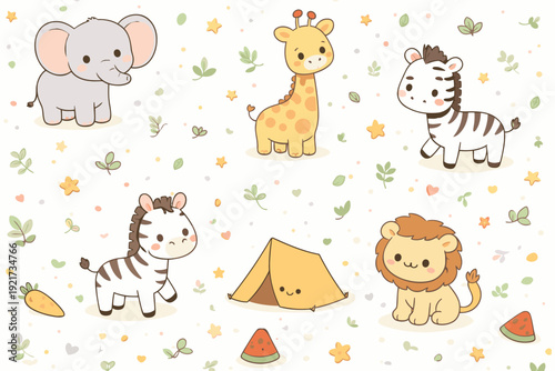 Cute Kawaii Jungle Animals Safari with Tent