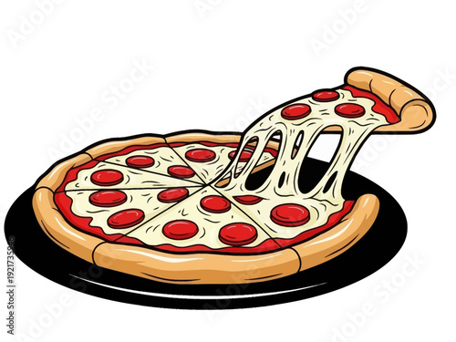 Pepperoni pizza with a cheesy slice being pulled away