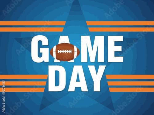 Game day football graphic with blue star background and orange stripes