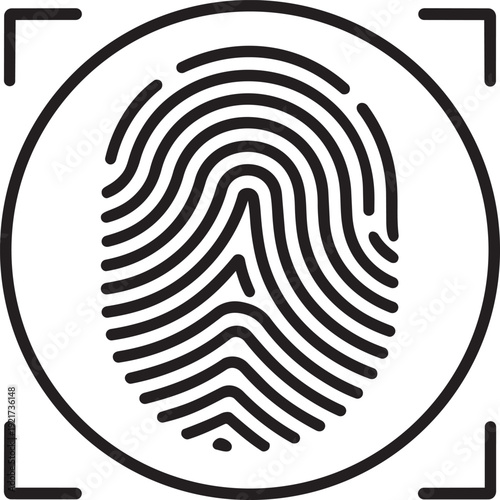 Digital fingerprint scanner line icon representing biometric security personal identity recognition and secure data access technology