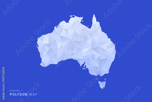 Australia Map - Polygon Style Vector Illustration in Blue and White Gradient, Low Poly Geometric Design, Isolated on Solid Background for Infographics and Digital Use.