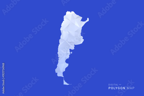Argentina Map - Polygon Style Vector Illustration in Blue and White Gradient, Low Poly Geometric Design, Isolated on Solid Background for Infographics and Digital Use.