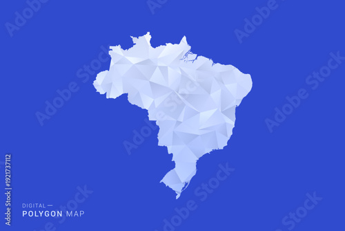 Brazil Map - Polygon Style Vector Illustration in Blue and White Gradient, Low Poly Geometric Design, Isolated on Solid Background for Infographics and Digital Use.