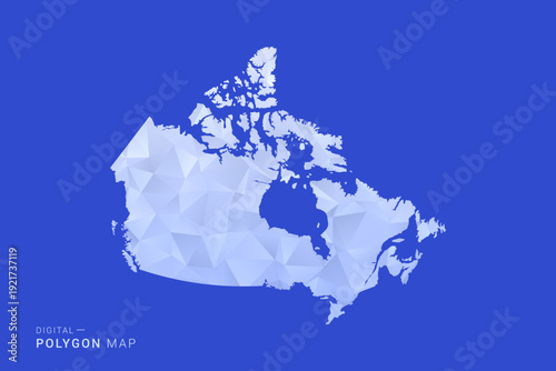 Canada Map - Polygon Style Vector Illustration in Blue and White Gradient, Low Poly Geometric Design, Isolated on Solid Background for Infographics and Digital Use.