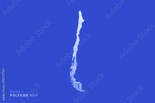 Chile Map - Polygon Style Vector Illustration in Blue and White Gradient, Low Poly Geometric Design, Isolated on Solid Background for Infographics and Digital Use.
