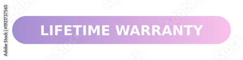 Lifetime Warranty button vector with a soft gradient from purple to pink, featuring rounded corners and bold white text, isolated on a transparent background.