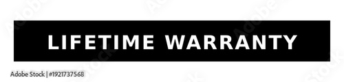 Lifetime Warranty text on a rectangular black button, isolated on transparent background. This vector element is designed for e-commerce, product packaging, and promotional materials.