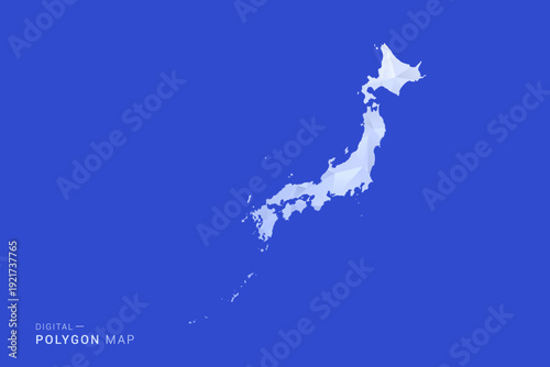 Japan Map - Polygon Style Vector Illustration in Blue and White Gradient, Low Poly Geometric Design, Isolated on Solid Background for Infographics and Digital Use.