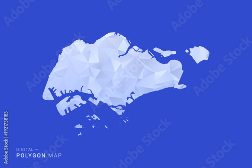 Singapore Map - Polygon Style Vector Illustration in Blue and White Gradient, Low Poly Geometric Design, Isolated on Solid Background for Infographics and Digital Use.