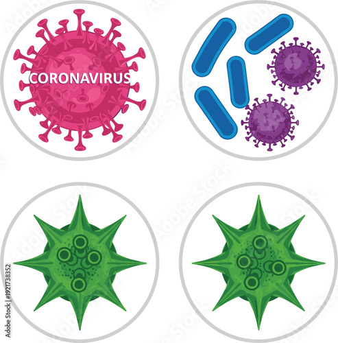 Coronavirus particle labeled in laboratory view with bacterial strains vector
