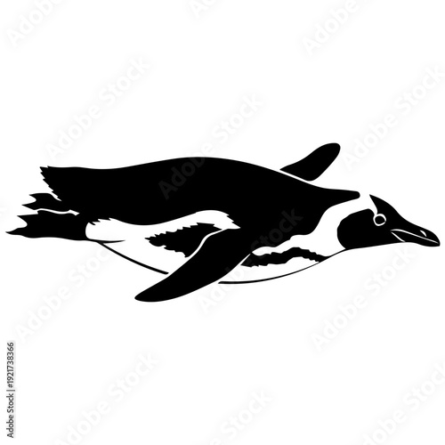Black and White Penguin Swimming Silhouette Vector Art, Minimalist Animal Icon