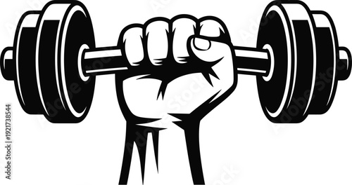 Strong hand gripping dumbbell fitness gym bodybuilding workout exercise strength training powerlifting sport health logo design branding flat vector illustration