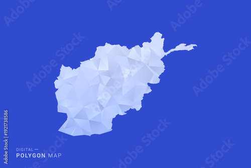 Afghanistan Map - Polygon Style Vector Illustration in Blue and White Gradient, Low Poly Geometric Design, Isolated on Solid Background for Infographics and Digital Use.