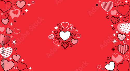 Vibrant red backdrop adorned with an enchanting array of decorative hearts, perfect for expressing love, romance, and joyful celebrations