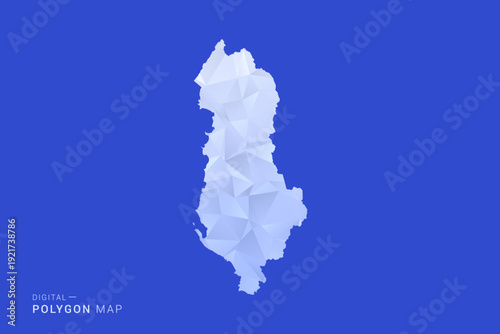 Albania Map - Polygon Style Vector Illustration in Blue and White Gradient, Low Poly Geometric Design, Isolated on Solid Background for Infographics and Digital Use.