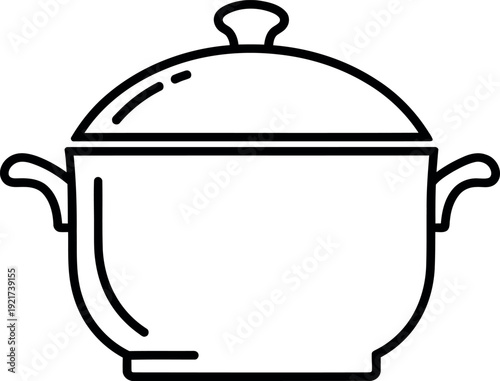 Black line of a covered pot with two handles cooking kitchenware cookware