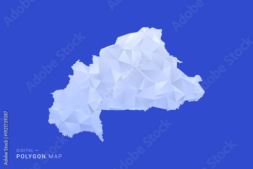 Burkina Faso Map - Polygon Style Vector Illustration in Blue and White Gradient, Low Poly Geometric Design, Isolated on Solid Background for Infographics and Digital Use.