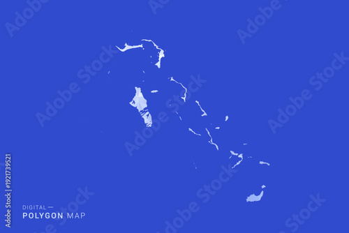 Bahamas Map - Polygon Style Vector Illustration in Blue and White Gradient, Low Poly Geometric Design, Isolated on Solid Background for Infographics and Digital Use.
