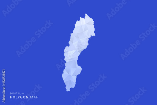 Sweden Map - Polygon Style Vector Illustration in Blue and White Gradient, Low Poly Geometric Design, Isolated on Solid Background for Infographics and Digital Use.