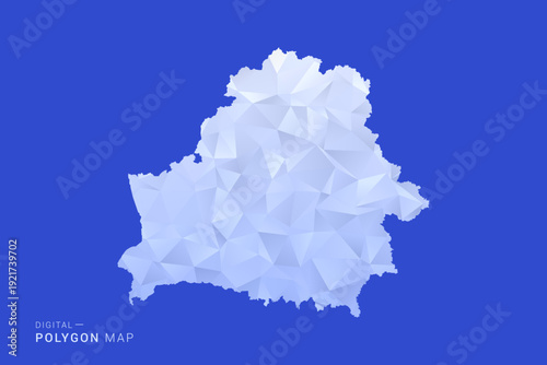Belarus Map - Polygon Style Vector Illustration in Blue and White Gradient, Low Poly Geometric Design, Isolated on Solid Background for Infographics and Digital Use.