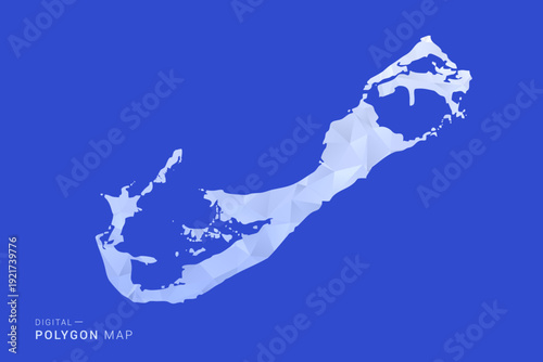 Bermuda Map - Polygon Style Vector Illustration in Blue and White Gradient, Low Poly Geometric Design, Isolated on Solid Background for Infographics and Digital Use.
