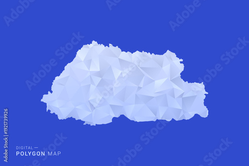 Bhutan Map - Polygon Style Vector Illustration in Blue and White Gradient, Low Poly Geometric Design, Isolated on Solid Background for Infographics and Digital Use.