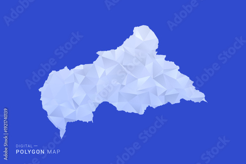 Central African Republic Map - Polygon Style Vector Illustration in Blue and White Gradient, Low Poly Geometric Design, Isolated on Solid Background for Infographics and Digital Use.
