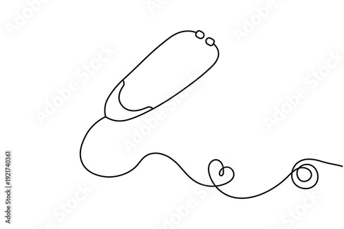 Stethoscope continuous one line drawing with heart symbol