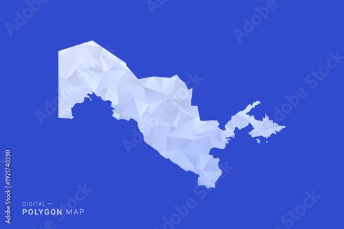 Uzbekistan Map - Polygon Style Vector Illustration in Blue and White Gradient, Low Poly Geometric Design, Isolated on Solid Background for Infographics and Digital Use.