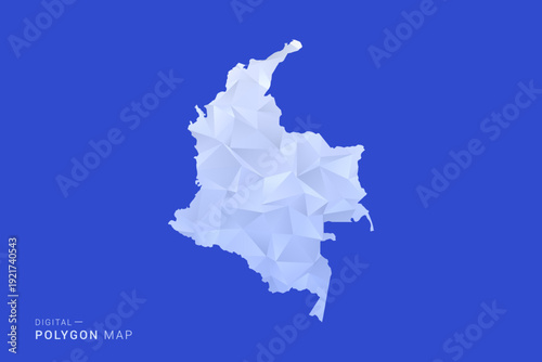 Colombia Map - Polygon Style Vector Illustration in Blue and White Gradient, Low Poly Geometric Design, Isolated on Solid Background for Infographics and Digital Use.