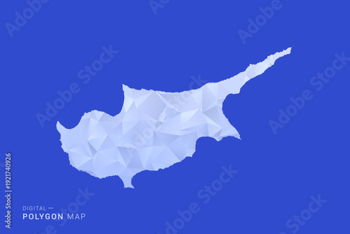 Cyprus Map - Polygon Style Vector Illustration in Blue and White Gradient, Low Poly Geometric Design, Isolated on Solid Background for Infographics and Digital Use.