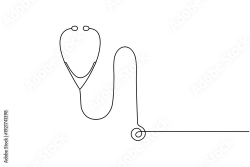 Stethoscope one continuous line drawing minimalist medical equipment vector illustration