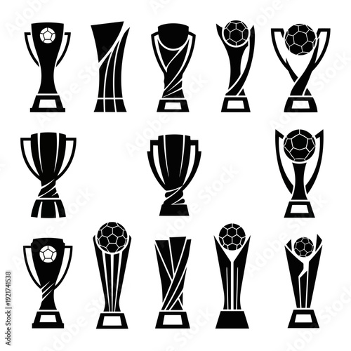 Golden soccer trophy cup icon for world football championship tournament.