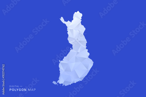 Finland Map - Polygon Style Vector Illustration in Blue and White Gradient, Low Poly Geometric Design, Isolated on Solid Background for Infographics and Digital Use.
