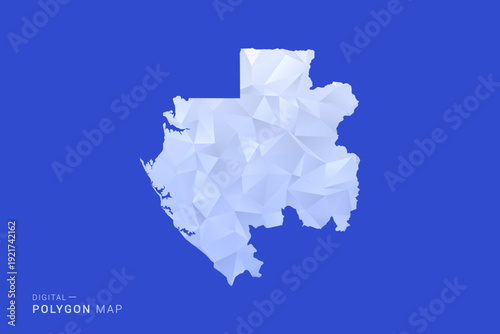 Gabon Map - Polygon Style Vector Illustration in Blue and White Gradient, Low Poly Geometric Design, Isolated on Solid Background for Infographics and Digital Use.