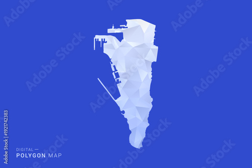 Gibraltar Map - Polygon Style Vector Illustration in Blue and White Gradient, Low Poly Geometric Design, Isolated on Solid Background for Infographics and Digital Use.
