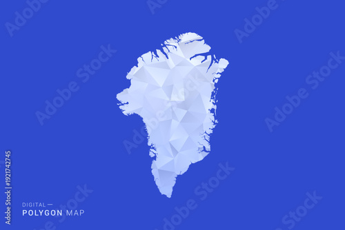 Greenland Map - Polygon Style Vector Illustration in Blue and White Gradient, Low Poly Geometric Design, Isolated on Solid Background for Infographics and Digital Use.