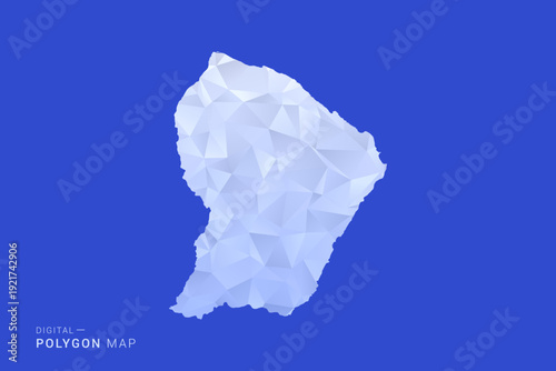 French Guiana Map - Polygon Style Vector Illustration in Blue and White Gradient, Low Poly Geometric Design, Isolated on Solid Background for Infographics and Digital Use.