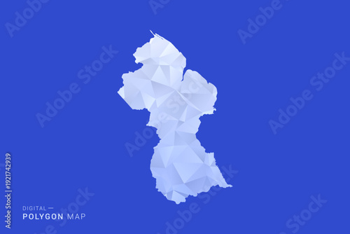 Guyana Map - Polygon Style Vector Illustration in Blue and White Gradient, Low Poly Geometric Design, Isolated on Solid Background for Infographics and Digital Use.