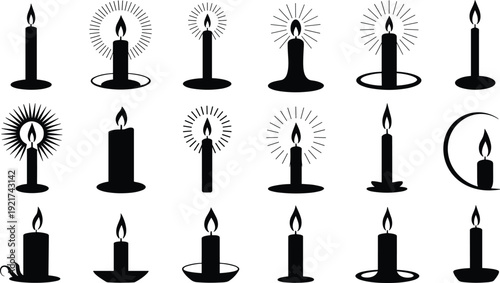 Collection of black and white candle with various flame and holder