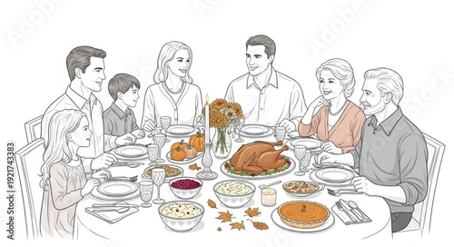 Family Gathering Around Dinner Table.