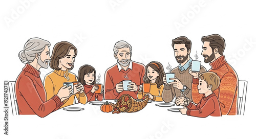 Family Gathering Around Dinner Table.