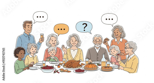 Family Gathering Around Dinner Table.