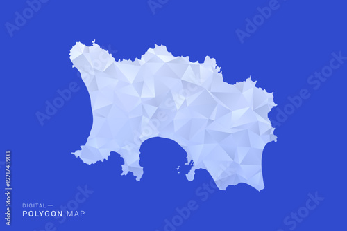 Jersey Map - Polygon Style Vector Illustration in Blue and White Gradient, Low Poly Geometric Design, Isolated on Solid Background for Infographics and Digital Use.