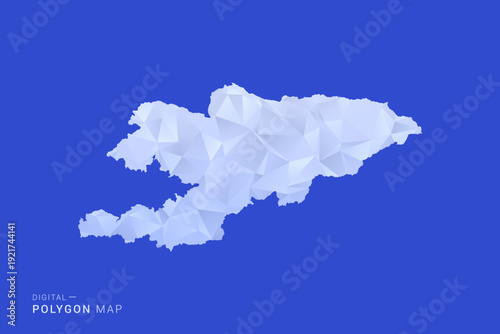 Kyrgyzstan Map - Polygon Style Vector Illustration in Blue and White Gradient, Low Poly Geometric Design, Isolated on Solid Background for Infographics and Digital Use.