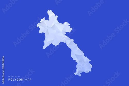 Laos Map - Polygon Style Vector Illustration in Blue and White Gradient, Low Poly Geometric Design, Isolated on Solid Background for Infographics and Digital Use.